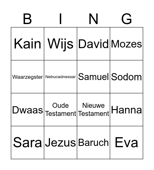 Bijbel Bingo  Bingo Card
