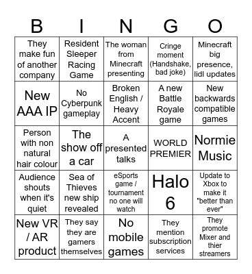 Microsoft E3 Bingo  Bingo Card