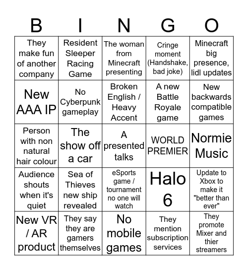 Microsoft E3 Bingo  Bingo Card