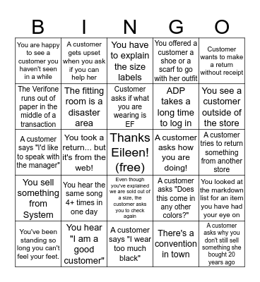 EILEEN FISHER COPLEY PLACE BINGO Card