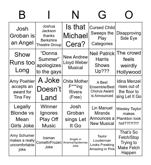 Tony Award Bingo Card