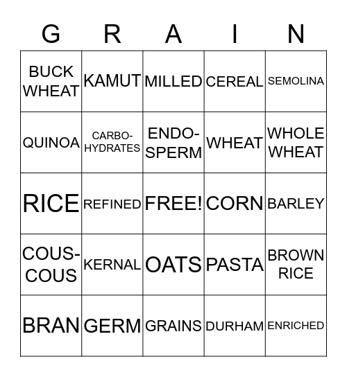 GRAINS BINGO Card