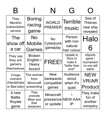 Microsoft E3 Bingo Card