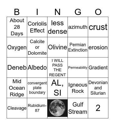 Earth Science Regent Version B Bingo Card