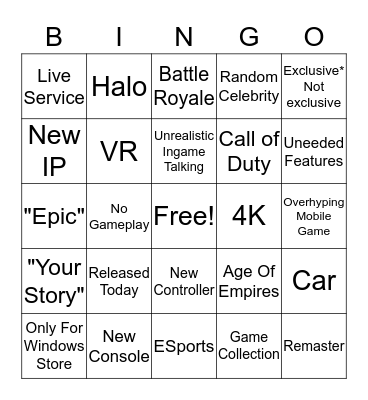 E3 Microsoft Bingo Card