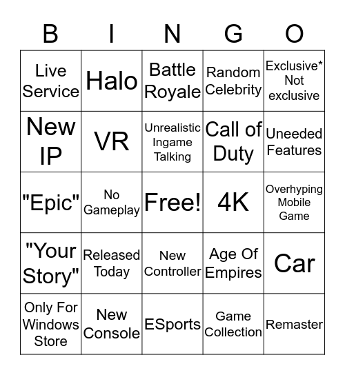 E3 Microsoft Bingo Card