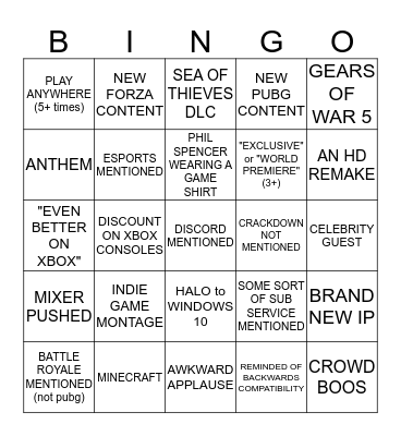 Microsoft Conference Bingo Card