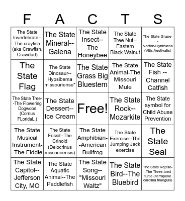Missouri Symbols Bingo Card