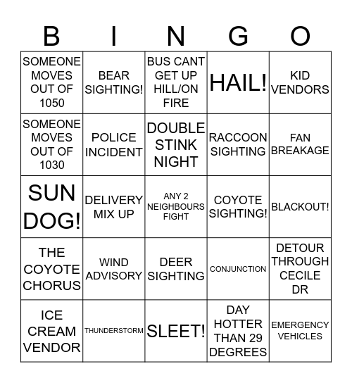 SUMMER BINGO 2018 CARD 1 Bingo Card