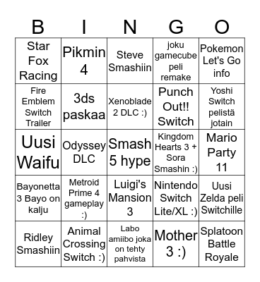 e3 nintendo Bingo Card