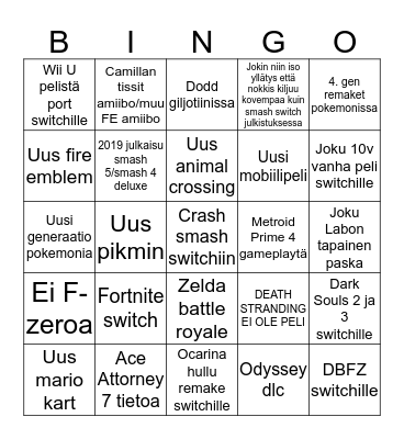 Smash 5 hype Bingo Card