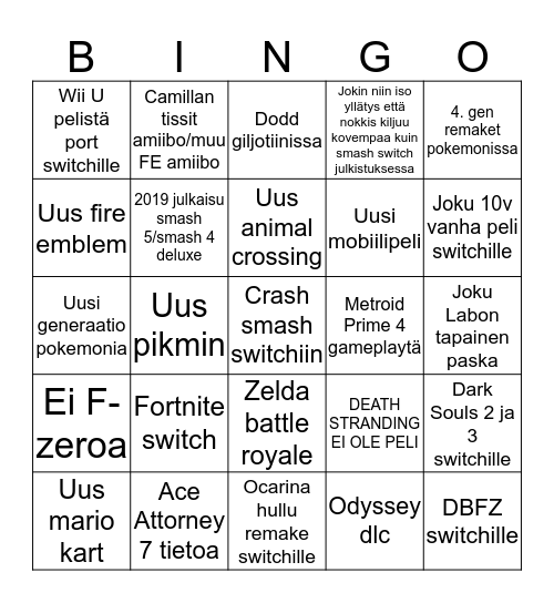 Smash 5 hype Bingo Card