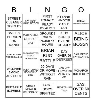 SUMMER BINGO 2018 CARD 2 Bingo Card