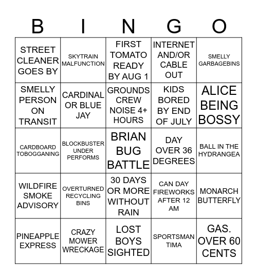 SUMMER BINGO 2018 CARD 2 Bingo Card