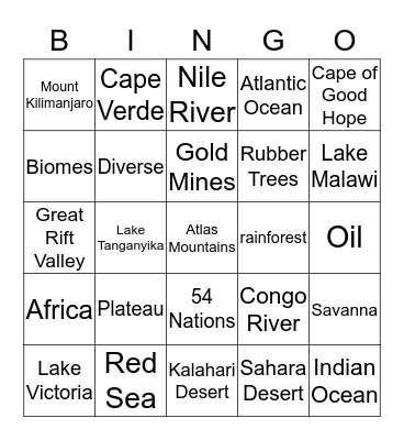 Geography of Africa Bingo Card