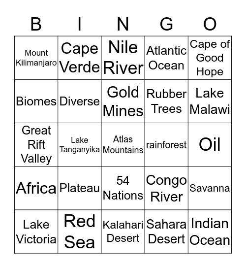 Geography of Africa Bingo Card