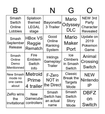 Nintendo / Smash Bingo Smash4QC Bingo Card
