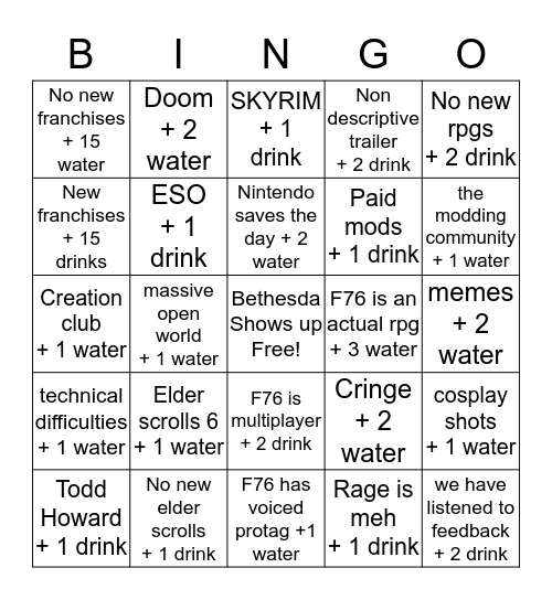 Be3 Bingo Card