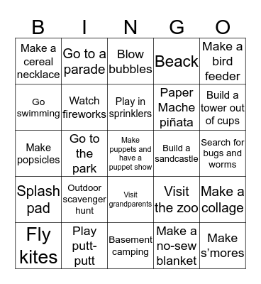 Summer Fun Bingo Card