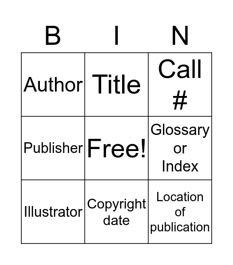 Library Bingo Card