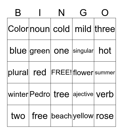 Pedro Puts On a Play Bingo Card