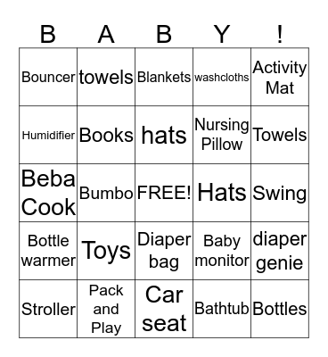 Catherine's Baby Shower Bingo Card