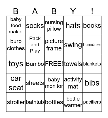 Catherine's Baby Shower Bingo Card