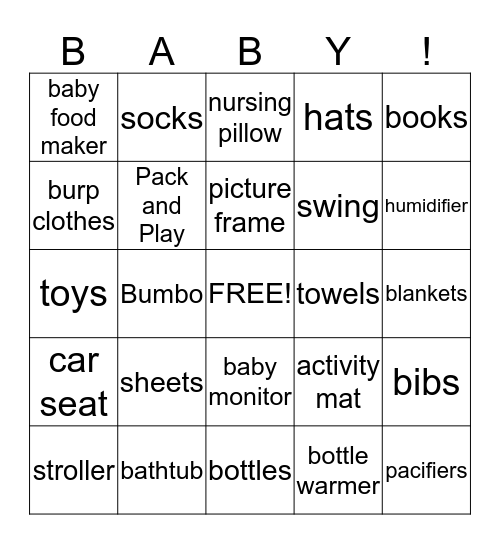 Catherine's Baby Shower Bingo Card