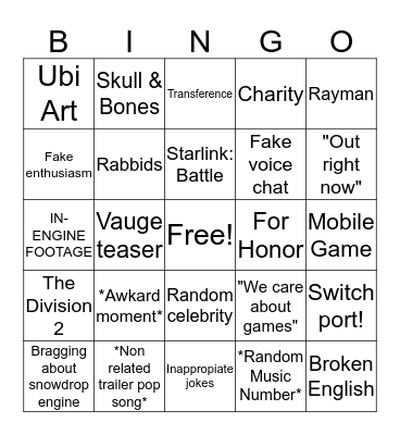 Ubisoft E3 Bingo Card