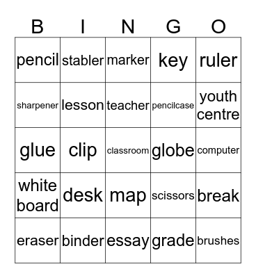 School Bingo Card