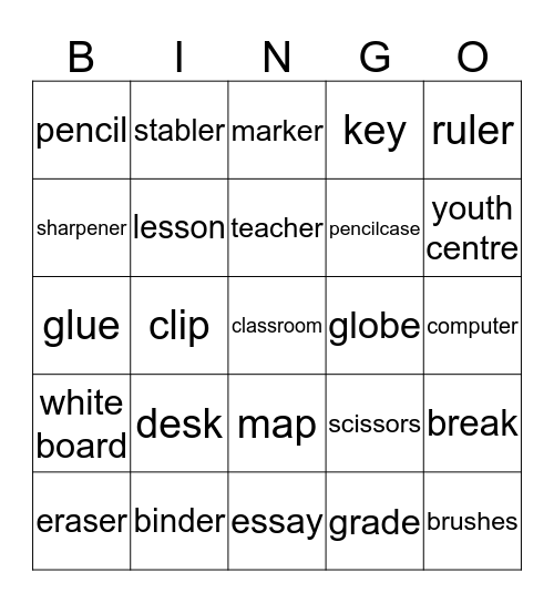 School Bingo Card