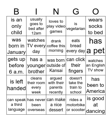 Mingle Bingo Card