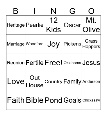 Oscar & Pearlie Pickens Bingo Card
