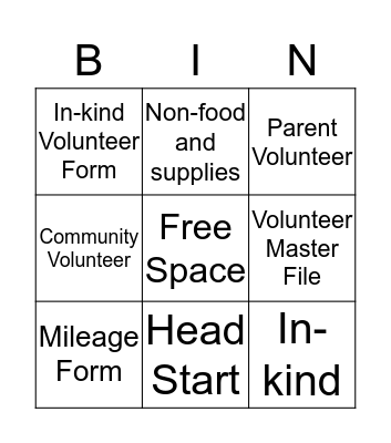 Non-Federal Share Bingo Card