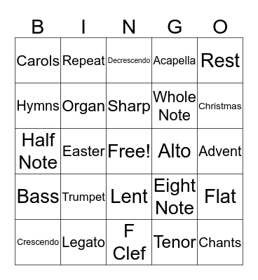 ICC Choir Bingo Card