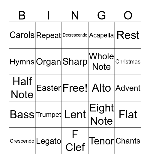 ICC Choir Bingo Card