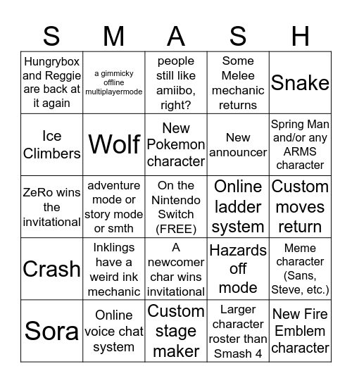 Smash at E3 Bingo Card