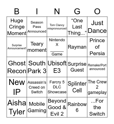 Ubisoft E3 Bingo Card