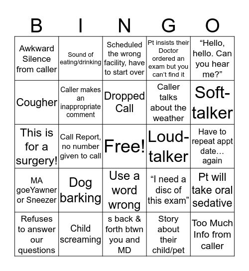 Radiology Scheduling Bingo Card