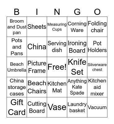 Emily's Bridal Shower Bingo Card