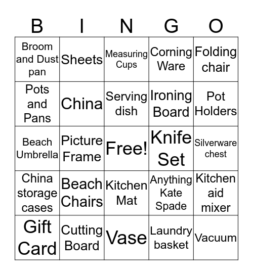 Emily's Bridal Shower Bingo Card