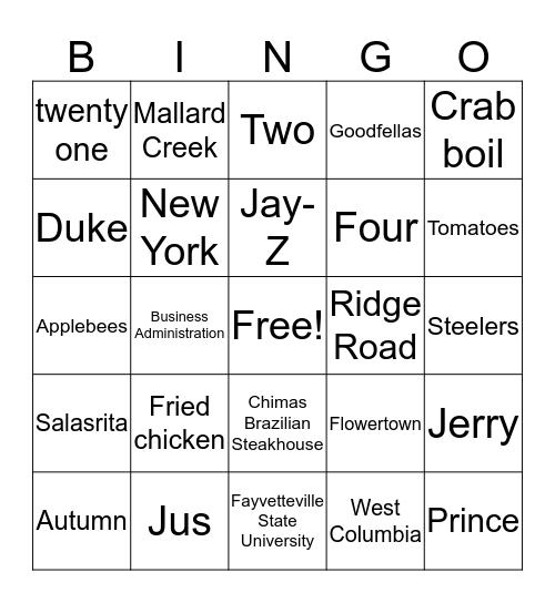 Maverick to Bronco Bingo Card