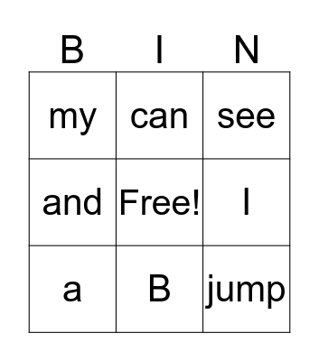 Sight words Bingo Card