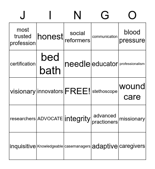 NURSE Bingo Card