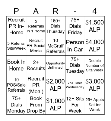 PAR4 B-I-N-G-O Bingo Card