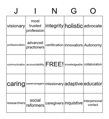 NURSE Bingo Card