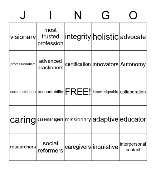 NURSE Bingo Card