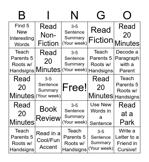 Summer Reading Bingo! Bingo Card