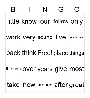 1-45 Fry 200 Sight Word List Bingo Card