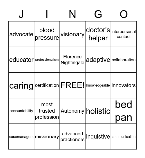 NURSE Bingo Card